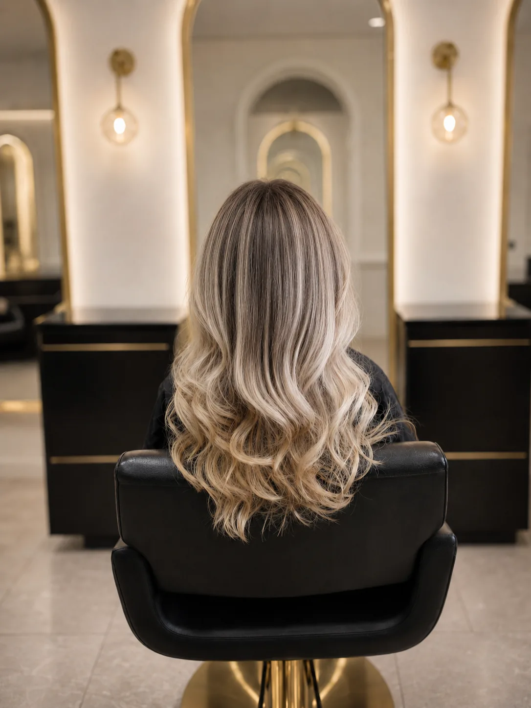 Smooth dimensional beige blonde with polished waves